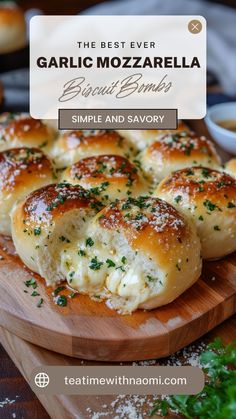 garlic mozzarella bread rolls on a cutting board with parsley sprinkled on top