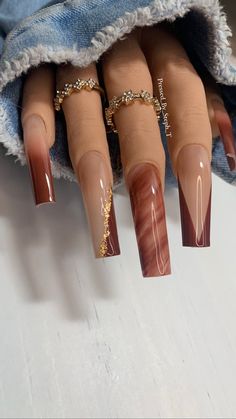 Fall Fudge, Unghie Sfumate, Ombre Acrylic Nails, Fall Acrylic Nails, Unique Acrylic Nails, Acrylic Nails Coffin Short, Brown Nails