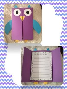 an owl made out of paper with a notepad