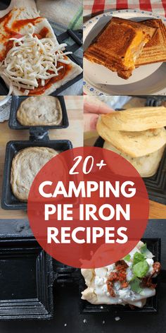 camping pie irons with text overlay reading 20 camping pie iron recipes