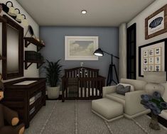 a baby's room is decorated in neutral colors