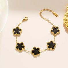 Luxury Stainless Steel Bracelet Women Double-Sided Five Flower Bracelets For Women Men Clover Fashion Jewelry Accessories Gifts Blossom Bracelet, Clover Jewelry, Leaf Flower, White Bracelets, Red Bracelets, Black Bracelets, Plum Blossom, Leaf Flowers, Timeless Accessories