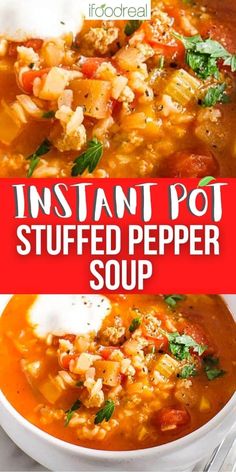 instant pot stuffed pepper soup in a white bowl