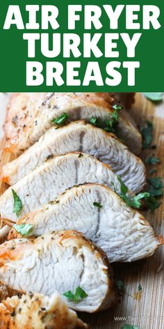 air fryer turkey breast on a cutting board with parsley