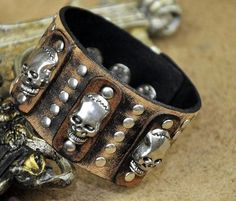 Bs40 Rock Metal Skull Studded Vintage Leather Bracelet Wristband Wide Cuff Men's Brown Punk Leather Bracelet For Gift, Handmade Punk Wristband As Gift, Handmade Punk Wristband For Gift, Handmade Punk Wristband Perfect For Gifting, Handmade Punk Wristband Ideal For Gift, Adjustable Skull Leather Bracelet For Gifts, Adjustable Skull Leather Bracelet Gift, Handmade Punk Leather Bracelet As Gift, Metal Skull