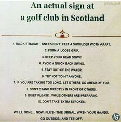 an actual sign at a golf club in scotland with instructions on how to hit the ball