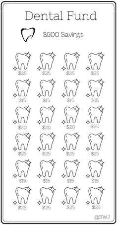 dental savings chart with teeth and numbers for each tooth, including $ 20 to $ 25