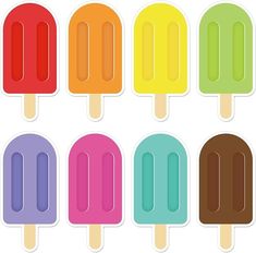 six popsicles in different colors on a white background stock photo - budget cut outs