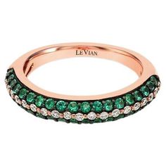 LeVian 14K Rose Gold Emerald Round Diamond Multi Row Gemstone Classic Band Ring Le Vian, Band Ring, Round Diamond, Karate, Or Rose, Fashion Rings, Round Diamonds, Band Rings, Gold Bracelet