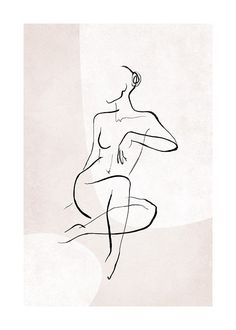 a black and white drawing of a naked woman