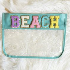 You are going to love stashing all your goodies in our cute clear varsity letter bags! Full zipper closure, see-through design, & perfect size 11.8"x7.8" These make a great personalized gift for bridesmaids, wedding parties, gifts for mom, makeup lovers, mama snack bags. Please note: your bag will arrive with your lettering tucked inside the zipper pocket. Simply peel and stick it anywhere on your bag! You can place on the fabric top section or on the clear bag. Set YOUR own style! Mom Makeup, Clear Pouch, Moms Night, Derby Fascinator, Gift For Bridesmaids, Letter Bag, Makeup Lovers, Varsity Letter, Travel Organizer