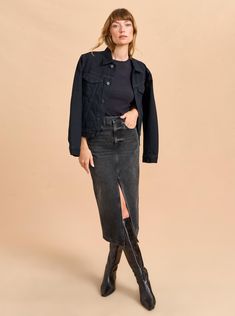 Black Jeans Jacket, Black Jean Skirt, Feminine Skirt, Black Jean Jacket, Chelsea Girls, Classic Feminine, Women's Bottoms, Black Jean, Classic Pants