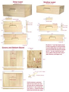 the diagram shows how to make a wooden box with drawers and bottom boards for sewing