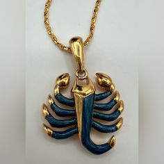 Vintage Signed Bob Mackie Scorpion Pendant With Original Necklace. From 1980’s Zodiac Line For Scorpio (October 23- November 21) Birthdays. Beautiful Polished Gold Plated Finish With Blue Enamel. Excellent Vintage Condition. Chain: 17-20 Inches Pendant: Appx 1 Inch In Height Please View All Photos As Part Of Item Description. All Items Listed Are Authentic. Vintage Pieces Naturally Have Wear Due To Age. Please Ask Any Questions You Have For Clarification. Thanks For Visiting Scorpio Necklace, Original Necklace, Bob Mackie, Zodiac Pendant, October 23, Gold Enamel, Vintage Pieces, Blue And Gold, Scorpion