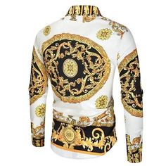 Luxury Royal Shirt Men Casual Slim Fit Long Sleeve Men Paisley Print Shirt Black | eBay Fashion Button Up Shirt, Luxury Formal Shirt With Paisley Print, Paisley Mens Shirt, Luxury Baroque Print Formal Shirt, Luxury Long Sleeve Shirt With Baroque Print, Long Sleeve Men, Paisley Print Shirt, Elegant Paisley Print Button-up Tops, Sleeve Men