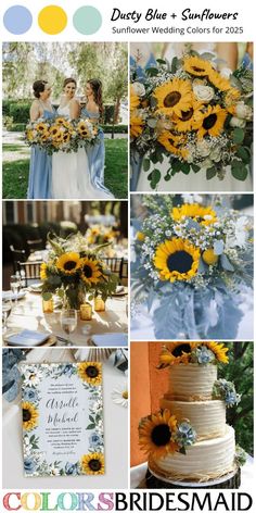 sunflowers and blue wedding colors for the bride