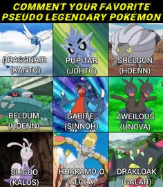 some pokemon characters with different names in their respective language, including the name and character