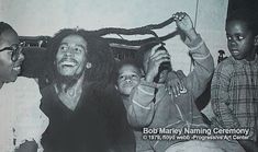 an old black and white photo of three people laughing with dreadlocks on their heads