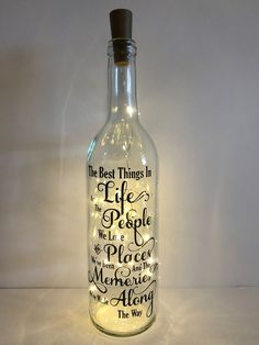 a glass bottle with some writing on it