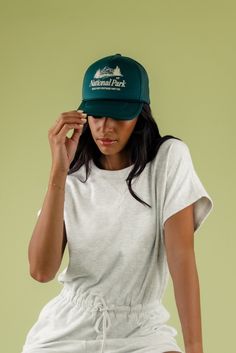 Designed for adventure, the National Park Trucker Hat has got a comfy adjustable snap-back strap and cool mesh for breezy wear. Choose from earthy shades and sport a retro national park graphic. Perfect for exploring the outdoors!! 100% polyester adjustable strap curved brim medium crown height medium stiffness Summer Baseball Cap For Outdoor Activities, Sporty Trucker Hat With Curved Bill For Outdoor, Breathable Casual Baseball Cap For Camping, Casual Breathable Baseball Cap For Camping, Casual Trucker Hat With Curved Bill For Outdoor, Casual Snapback Trucker Hat For Camping, Outdoor Snapback Hat With Curved Visor, Casual Curved Bill Trucker Hat For Outdoor, Casual Travel Baseball Cap With Visor