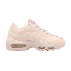 Find NIKE Wmns Air Max 95 Lx 'guava Ice on Editorialist. Pretty in pink, the legendary silhouette of the Wmns Air Max 95 LX 'Guava Ice' sneaker receives a tonal update for October 2018. This women’s iteration features the signature wavy panels of the OG design reimagined in a Guava Ice colorway with leather and synthetic uppers stacked in creamy and beige tones. Utility-style lace loops complement the matching Guava Ice midsole with visible Air units underfoot. Beige Tones, Air Max 95, Air Max Sneakers, Pretty In Pink, Air Max, Nike Air Max, Sneakers Nike, Nike, Lace