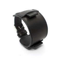 Model D - straight design leather bund strap with standard two piece design and big platform Modern Cuff Watch Band With Bracelet Strap, Black Leather Cuff Watch Bands, Black Cuff Bracelet Watch Band, Black Cuff Bracelet Strap Watch Accessories, Classic Belt, Big Watches, Cuff Watch, Nato Strap, Aviator Style