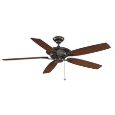 a ceiling fan with two wooden blades on the top and one light on the bottom