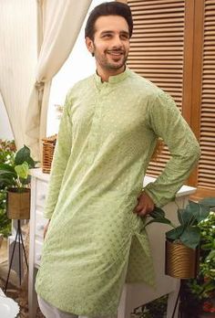 Schiffli Kurta, Ansab Jahangir, Mens Kurta Pajama, Wedding Kurta For Men, Kurta Pajama Men, Wedding Dresses Men Indian, Gents Kurta, Kurta Men, White Pajamas