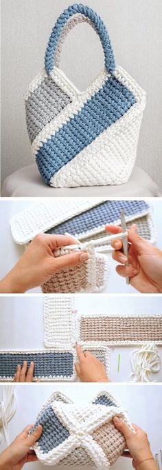 crocheted purses are being made with yarn