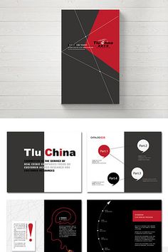 the brochure is designed with black and red colors