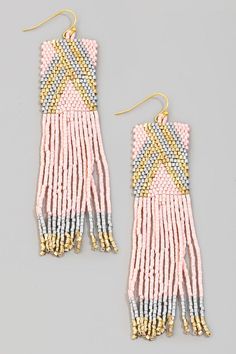 This pair of dangle earrings brings a stunning rectangular boho seed beaded fringe style. Experience the joy of accessorizing with this piece that effortlessly combines versatility and charm. Bohemian Rectangular Earrings, Bohemian Rectangular Dangling Bead Earrings, Bohemian Rectangular Earrings With Dangling Beads, Bohemian Rectangular Earrings With Colorful Beads, Bohemian Rectangular Beaded Earrings With Dangling Beads, Multicolor Bohemian Beaded Rectangular Earrings, Bohemian Rectangular Jewelry With Tiny Beads, Bohemian Colorful Beaded Rectangular Earrings, Multicolor Bohemian Rectangular Beaded Earrings