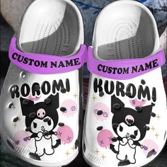 Funny Kuromi Hello Kitty Black Cartoon Clogs For Kids And Adults Cute White Clogs With Round Toe, Cute White Slip-on Clogs, Cute Non-slip Slip-on Clogs, Cute Non-slip Multicolor Clogs, Cute Multicolor Non-slip Clogs, Funny Kuromi, Hello Kitty Crocs, Yellow Crocs, Hello Kitty Black