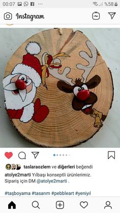 an image of santa claus and reindeer on a wood slice with text that reads instagram