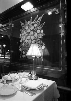 black and white photograph of a dining table