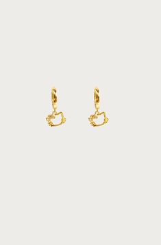 Materials: 18k gold plated sterling silver, cubic zirconia Measurements: 18mm/0.7" in length, 11.5mm/0.45" in width Trendy Tarnish Resistant Cubic Zirconia Hoop Earrings, Gold-tone Gold Plated Huggie Earrings, Gold Plated Huggie Hoop Earrings, En Route Jewelry, Instagram Tags, Fashion Materials, Cat Earrings, Pearl Flower, Silver Pieces