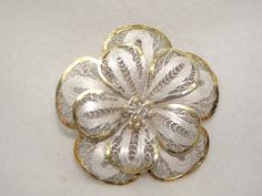 Sweet Victorian Style Filigree Sterling Silver, Flower Pin, Brooch, Gold Plate Ends Note: good condition, see photos for size See photos for size. Email me with any questions ❀---✿--❀---✿---❀---✿--❀---✿---❀--✿--❀---✿---❀---✿--❀---✿--- Your item will ship with in 2 weeks from date of purchase I will email you tracking, ETA. If you need this item sooner, please email me through Etsy and I will do my best to ship it ASAP. Thanks for visiting my shop Flower Pins, Victorian Fashion, See Photo, Brooch Pin, I Shop, Gold Plate, Sterling Silver, Silver, Gold