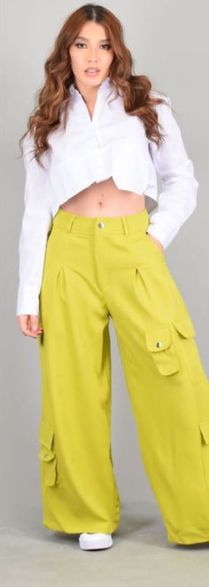 Lime Wide Leg Cargo Pants – Xalia Boutique Affordable Wide Leg Cargo Pants For Spring, Luxury Relaxed Fit Cargo Pants For Spring, Luxury Trendy Cargo Pants For Spring, Luxury Fitted Cargo Pants For Spring, Luxury Trendy Spring Cargo Pants, Cheap Mango Bottoms For Spring, Simple Top, Cargo Pants, Sleek