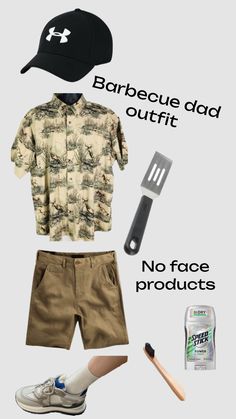 a man's outfit and hat with the words barbeque dad outfit, no face products