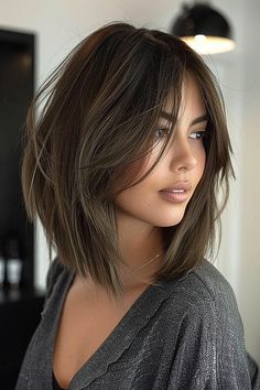 Flattering Haircuts for Women with Fine Hair New Haircuts For Women 2024, Short Hair Angled Around Face, Angled Bob With Face Framing Layers, Stacked Lob Haircut For Fine Hair, Hair Trends For 2024 For Women, Lob For Thinning Hair, Long Bob Thinning Hair, Longer In Front Bob, Long Stacked Bob Haircut For Fine Hair