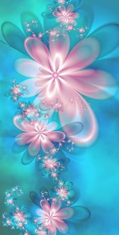 an abstract blue and pink background with flowers