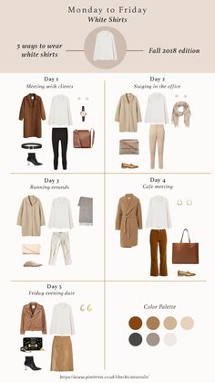 Styling white shirts has never been any easier in this season. Here are 5 ways to style white shirts for fall 2018. Fall Outfits | Capsule Wardrobe | 2018 Fashion Trend Items | Neutral Tones | Nude tones | Minimalism Style Ladies Shirts Formal, Spring Outfit Women, Minimal Stil, 2024 Clothes, Minimalist Shirts, Fashion Capsule Wardrobe, Winter Capsule, Capsule Outfits, Wardrobe Outfits