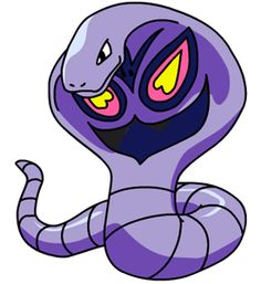 a purple cartoon character with yellow eyes and an evil look on his face, sitting in front of a white background