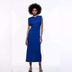 Nwt Zara Cobalt Midi Dress Round Neck Sleeveless Midi Dress. Side Knot Detail. Side Slit At Hem. Back Opening With Button Closure. Cobalt Blue Dress, Sleeveless Midi Dress, Midi Dress Sleeveless, Zara Dresses, Cobalt, Blue Dresses, Colorful Dresses, Knot, Round Neck