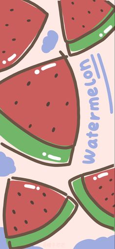 watermelon slices on a pink background with blue sky and clouds in the background