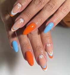 Spring Acrylic Nails, Simple Nails, Nail Art, Orange, Nails, Nail Arts