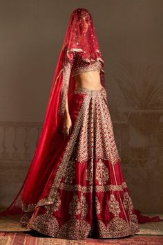 Red can can attached lehenga featuring zardozi embroidered tree, persian floral jaal motifs highlighted by sequins and pearls. Comes with matching embroidered padded blouse and dupatta. - Aza Fashions Red Choli For Wedding On Eid, Red Choli For Wedding And Eid, Festive Kundan Sets For Rituals, Anarkali Set With Zari Work For Rituals, Anarkali Sets For Rituals With Traditional Drape, Festive Saree Set For Rituals, Semi-stitched Traditional Drape Sets For Rituals, Bollywood Style Red Traditional Wear For Rituals, Festival Ritual Sets With Dupatta