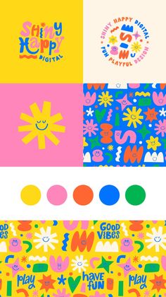 four different colored designs with the words happy new year on them and an image of flowers