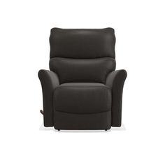 the reclining chair is shown in black leather