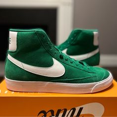 Nike Blazer Mid ‘77 Suede “Pine Green” Men’s Size 10 Color: Pine Green/White Style Code: Ci1172-301 100% Authentic, Guaranteed Condition Is Brand New With Box, However The Box Is Missing The Lid. Free Shipping Classic Green Custom Sneakers With Gum Sole, Nike Green High-top Sneakers With Gum Sole, Nike Green Skate Shoes With Speckled Midsole, Retro Green High-top Skate Shoes, Shoes Nike Blazer, Nike Blazer Mid 77, Nike Blazer Mid, Nike Blazers Mid, Blazer Mid