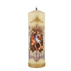 8H Saint Michael Devotional Candle St Michael Prayer, Casket Flowers, Relief Design, Vase With Lights, Advent Wreath, Saint Michael, Like Image, Patron Saints, Daily Prayer